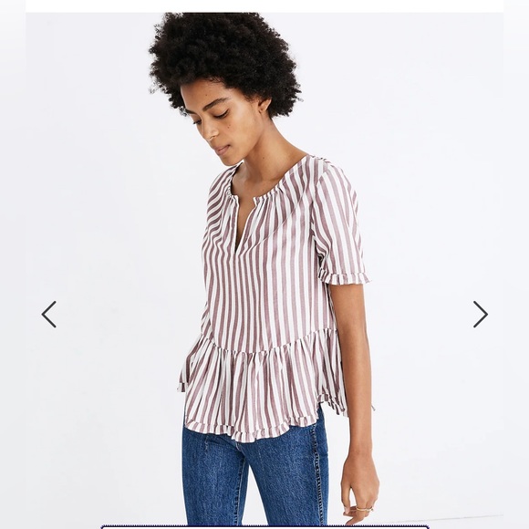 Madewell Tops - Madewell Stanza Ruffle-Hem Top in Stripe Sz S